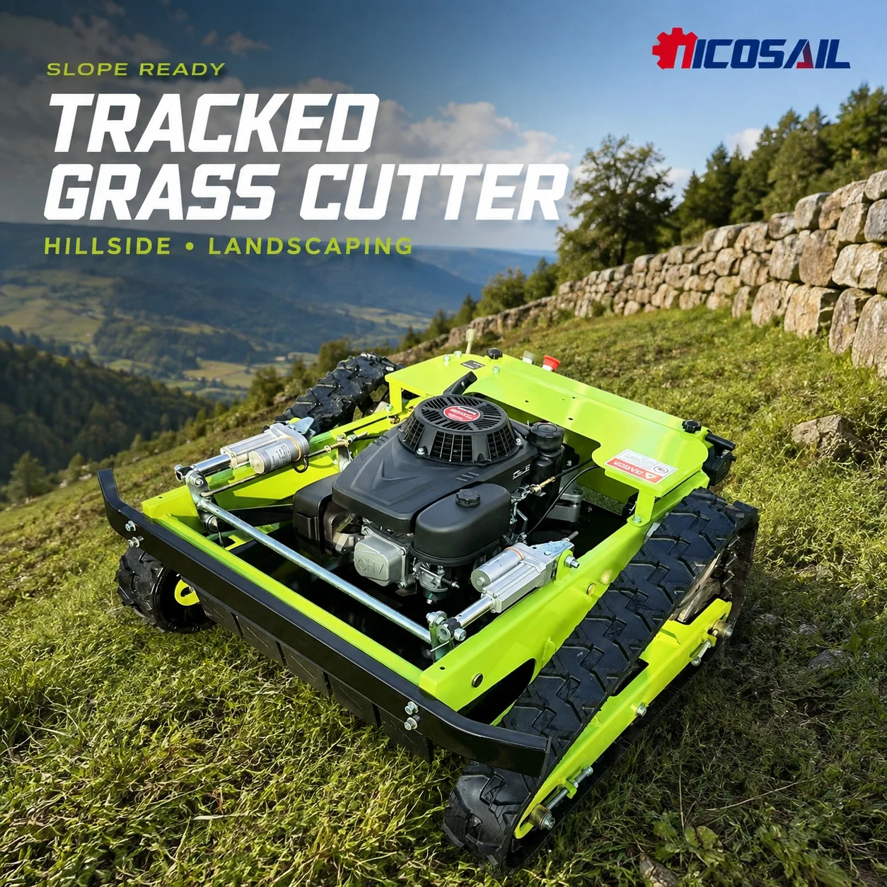 Remote Control Slope Lawn Mower Electric Tracked Grass Cutter for Steep Terrain Farm Orchard and Landscaping