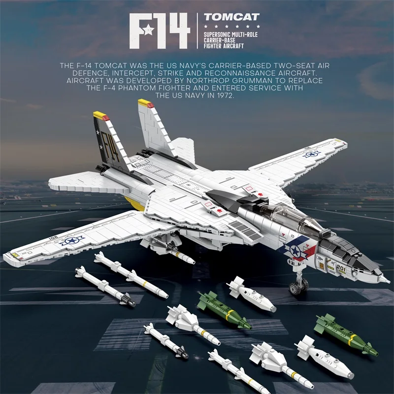 1443 قطعة الطائرات المقاتلة العسكرية Tomcat F14 اللبنات MOC الناقل قاعدة مقاتلة نموذج الطوب مجموعة هدايا العيد الاطفال اللعب