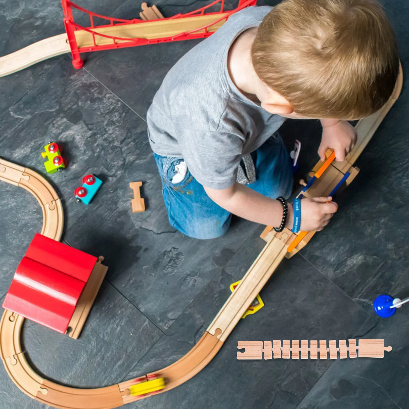 子供のための木製の線路,機械的な形の形の線路,シーンモデル,おもちゃ,まとめ買い