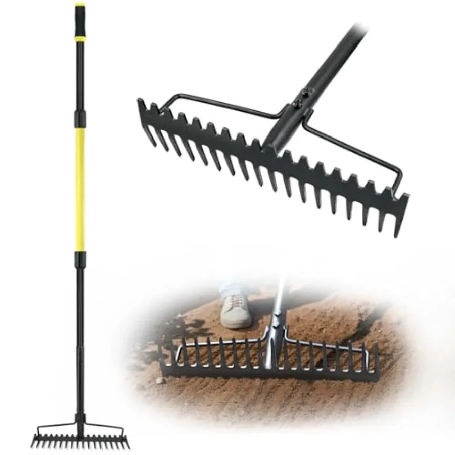

Bow Rake Heavy Duty, Long Handle Metal Rakes for Gravel, Rocks, Lawns Leaves, Soil Leveling, Landscaping, Garden Rake with 18 S