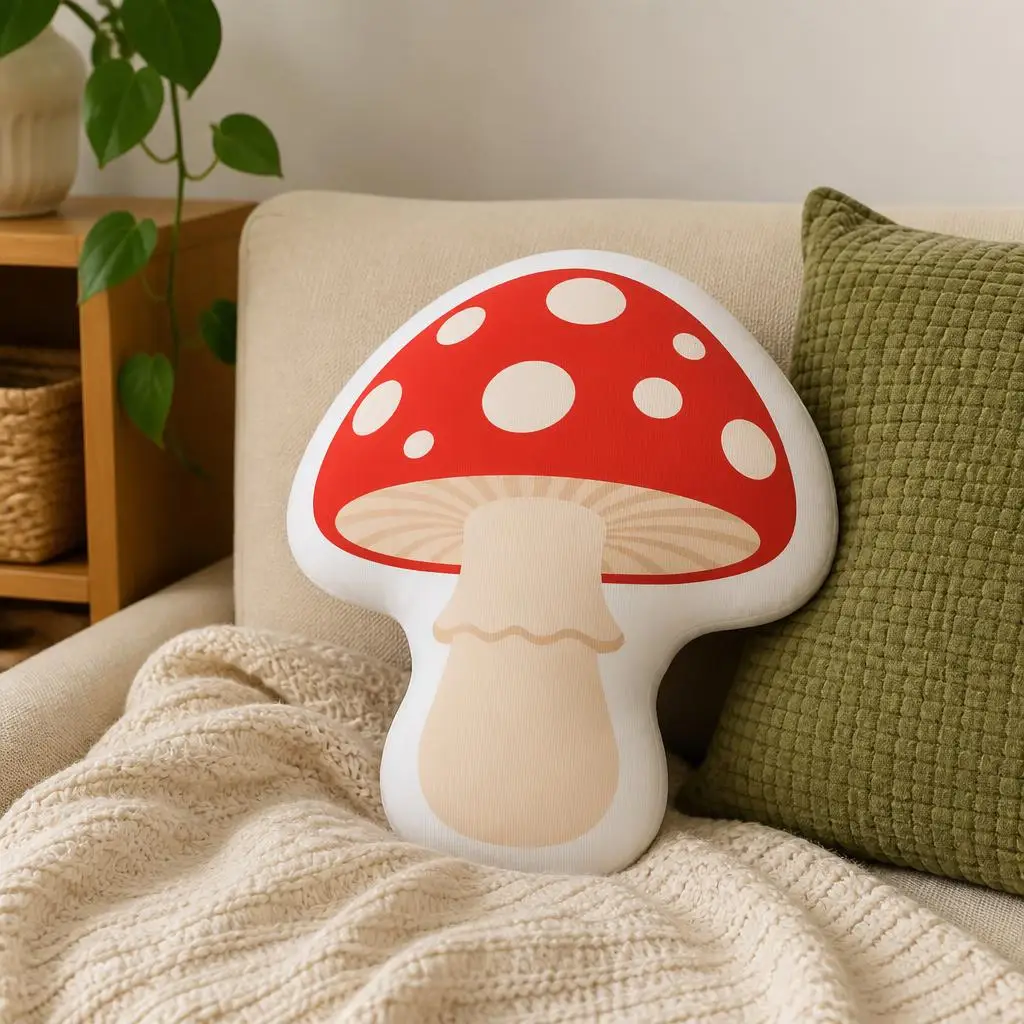Red Mushroom Toadstool Shaped Throw Pillow Cottagecore Fairycore Cushion Stuffed Cute Sofa Accent Bedroom Home Decor Gift