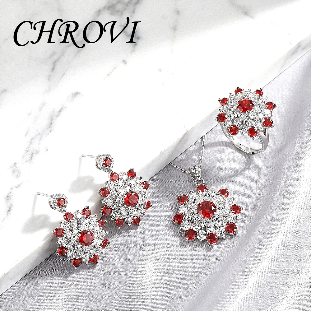 Luxury-Style 925 Sterling Silver Personalized Versatile Set with Engraved Ruby Zirconia Ring, Necklace and Stud Earrings