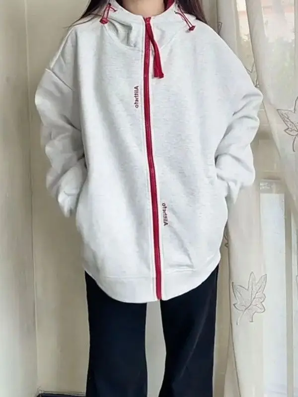 Plus Size Hoodie Dames Fce Gevoerd Rits Sweatshirt Loose Fit Comfortabel Plus Size Kleding Trendy Merk Vrijetijdskleding