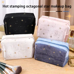 1pc White/Pink/Blue/Black Stamping Star Octagonal Bag Cosmetic Storage Bag Zipper Wash Bag Portable Cosmetic Bag Travel Bag