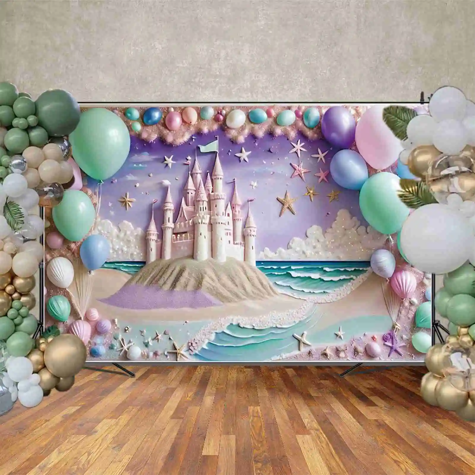 MOON.QG Candy Beach First Birthday Background Children'S Summer Castle Wall Fairy Backdrops Customized Party Photocall Props