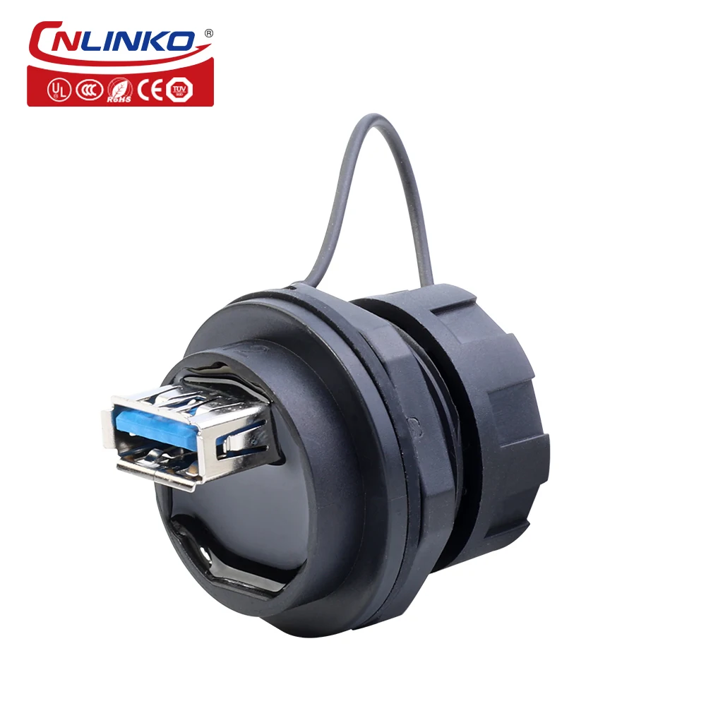 CNLINKO USB2.0 USB3.0 Panel Mount Socket 3-point Buckle Receptacles IP67 Waterproof Female Jacks Data Sync Charging Connector