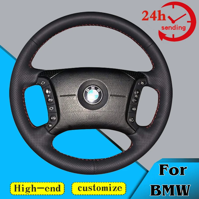 Custom Car Steering Wheel Cover 100% Fit For BMW E46 318i X5 E53 325i E39 Car Accessories DIY Genuine Leather Steering Wrap