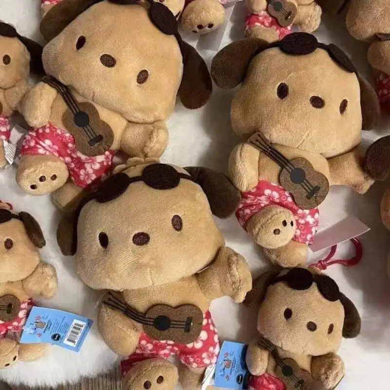 Nuovo Sanrios hawaiano pelle nera carino Pochacco peluche bambola portachiavi ciondolo cartone animato Pochacco borsa accessori regalo giocattoli