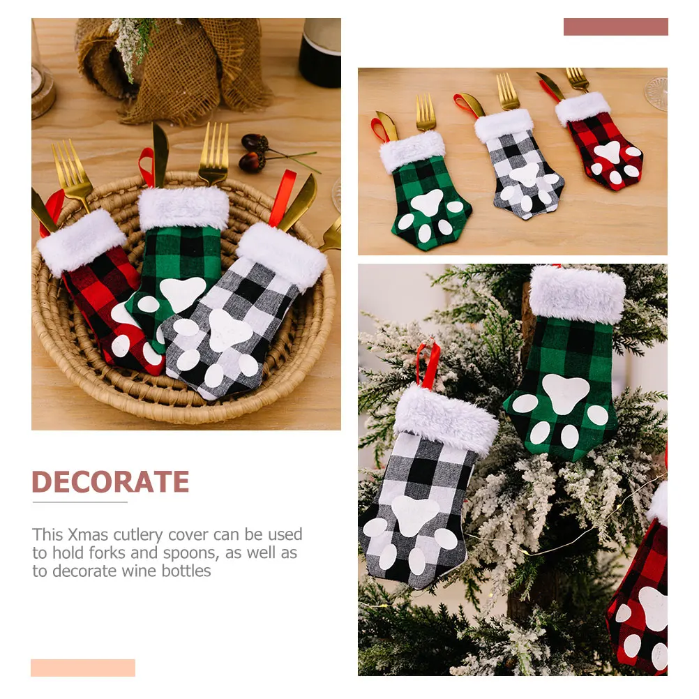 

3 Pcs Christmas Socks Holiday Stockings Holder Cat Decoration Vintage Bag Polyester