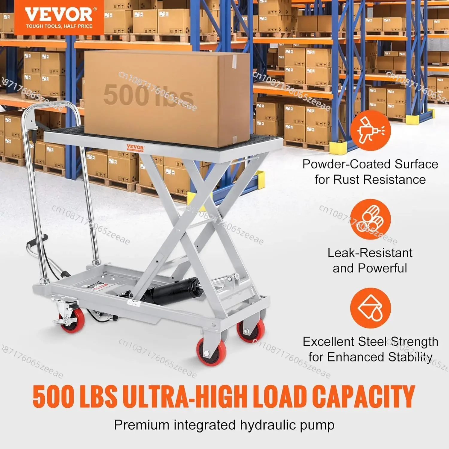 Hydraulic Lift Table Cart, 500lbs Capacity 28.5