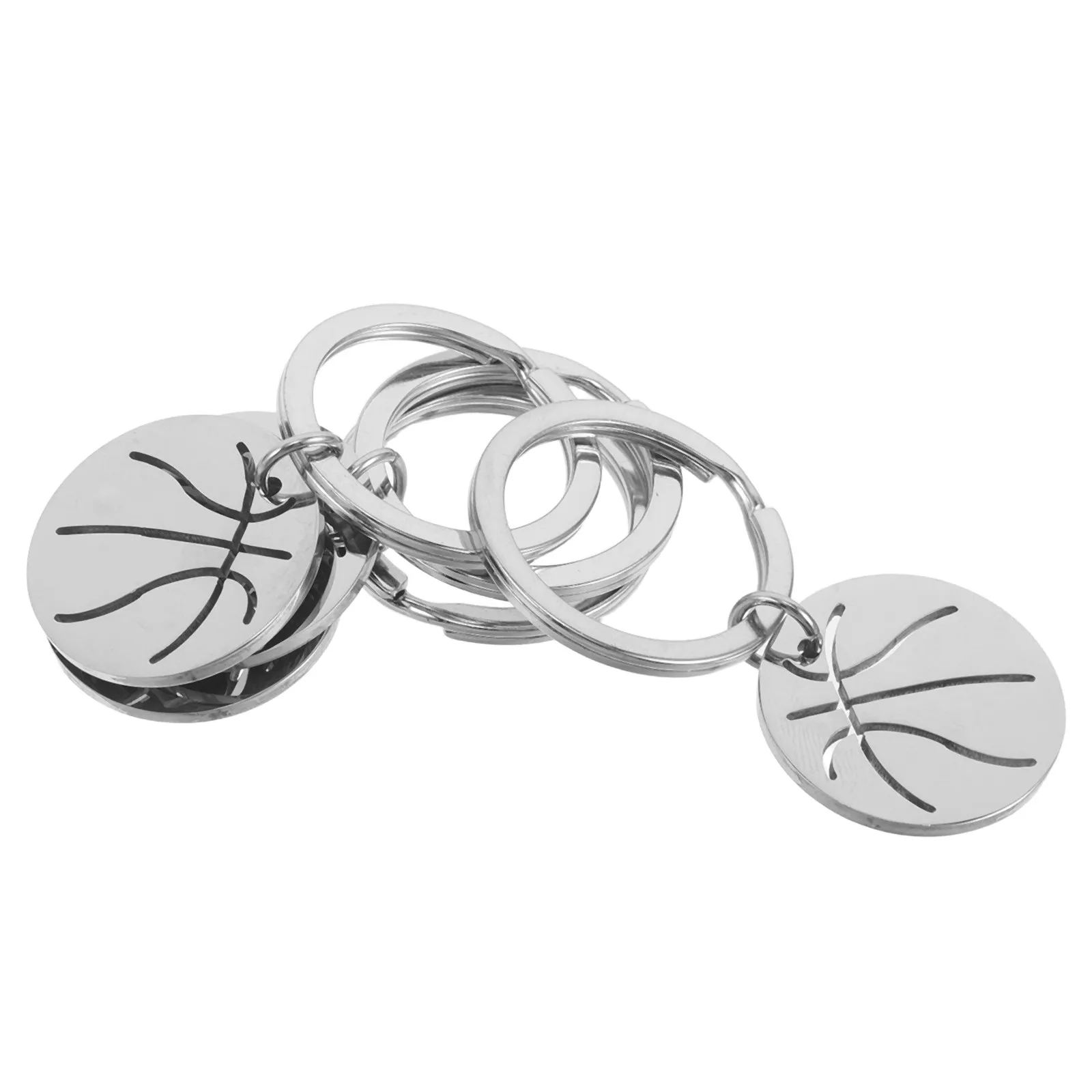 4pcs Basketball Keychains – Stainless Steel Mini Ball Charms for Sports Fans, Party Favors & Team Gifts