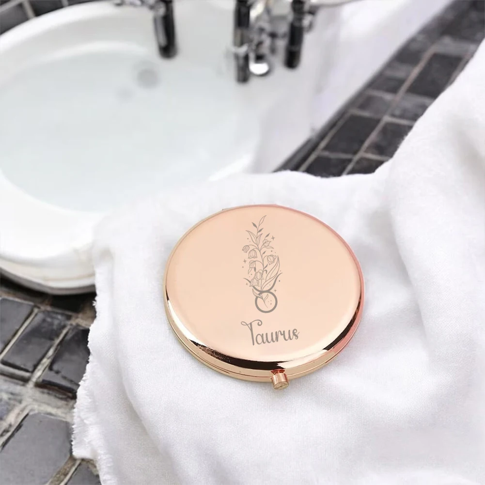 1pc Cartoon The Twelve Zodiac Signs Personalized Text Pocket Mirror Mirror With Name Makeup Mirror Wedding Party Gifts