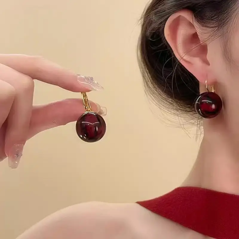 Smooth Leopard Round Bead Earrings for Women Vintage Geometric Earrings Minimalist Female Party Ear Accessories Wholesale