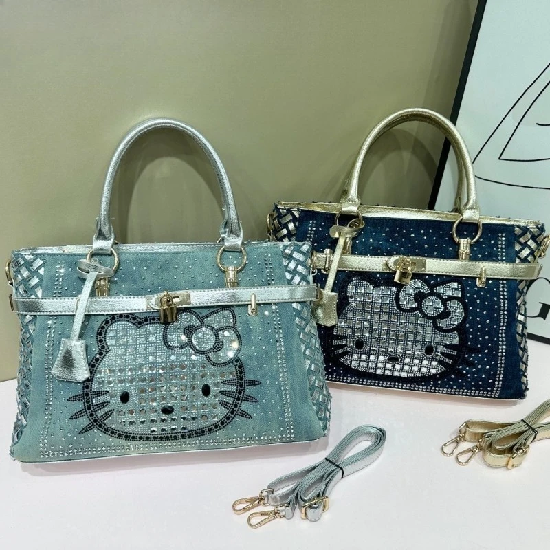 

Sanrio Hello Kitty, новая женская сумка через плечо с бриллиантами, сумка-мессенджер с героями мультфильмов, инкрустация бриллиантами, пакет из искусственного материала, большая вместимость