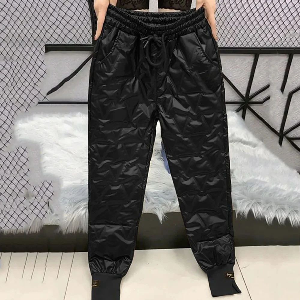 Autumn Cotton Trousers for Women\'s Snow Outerwear 2024 Winter New High Waist Thick Casual Feet Harem Pants Warm Casual Pants