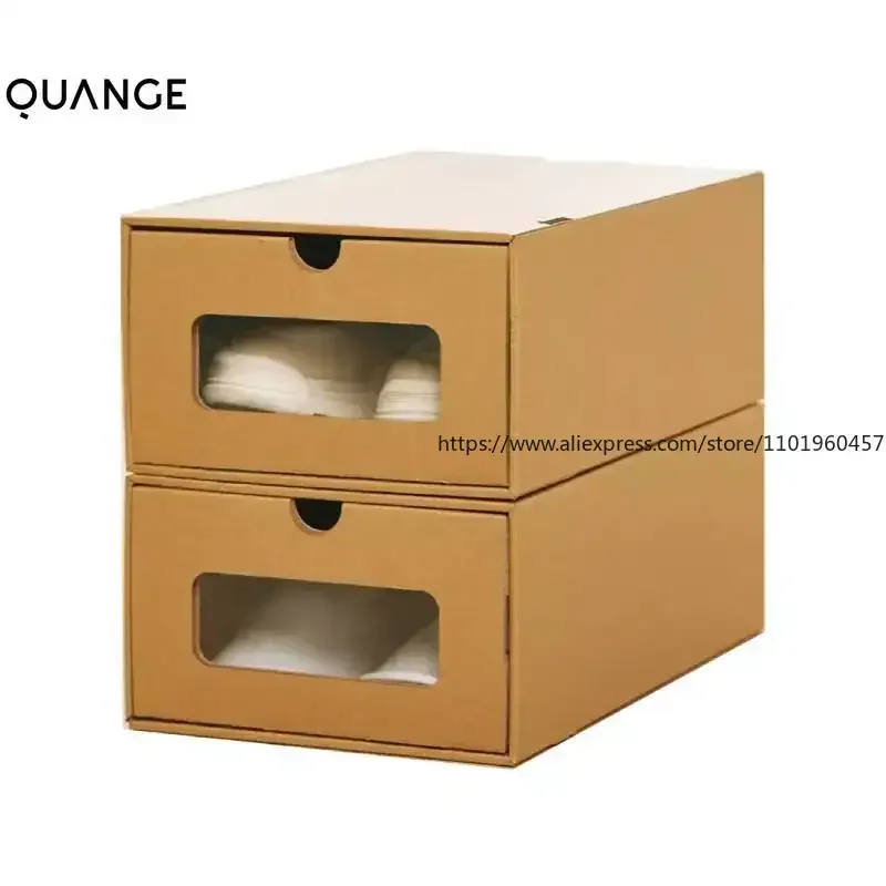 Boîte de rangement en carton Kraft épais et pliable, 2 pièces, boîte de rangement pour jouets, armoire à chaussures combinée, tiroir, organisateur de chaussures, conteneur