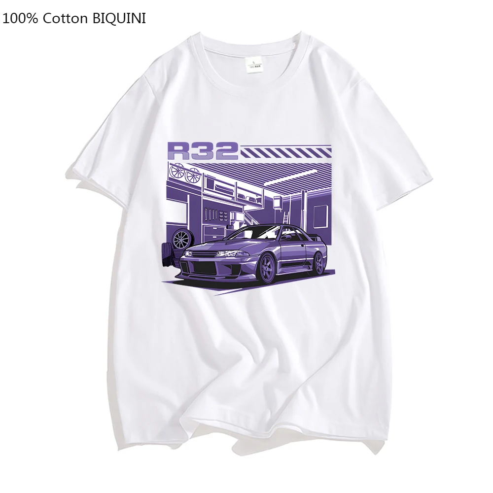 Initial D R32 Purple Drift Car T Shirt Men Summer Short Sleeve Tee Hip Hop T-shirt for Male Harajuku Top Funny Streetwear Cotton