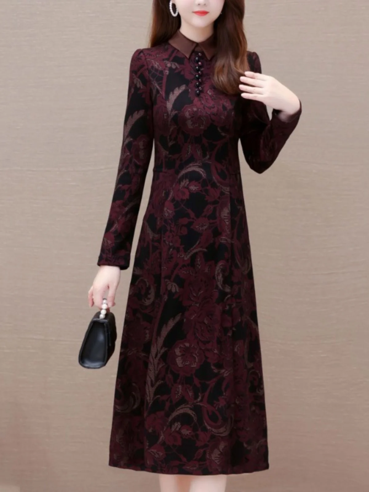 

Ele Vintage Long Sve Qipao Dr Women's Midlife Faionable Spring Autumn New Sle High End Qipao Dr for Mom