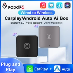 Podofo-Caja Carplay inalámbrica, adaptador USB, Bluetooth, WIFI, Plug And Play, Control de voz, Carplay, Android Auto