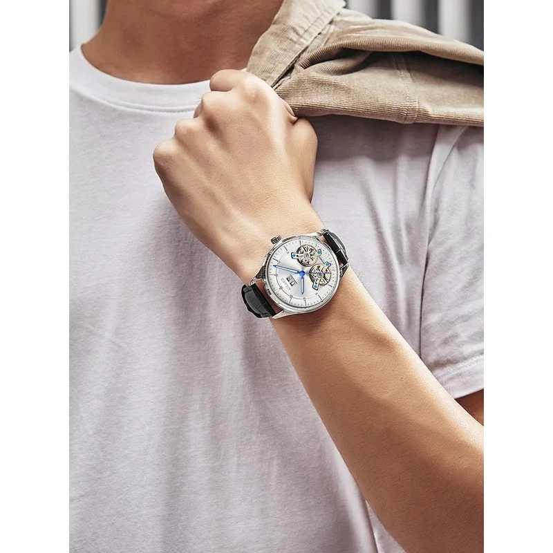 AILANG 8825 Men’s Authentic Luxury Automatic Mechanical Watch, Hollow Decorative Tourbillon, Calendar, Waterproof Wristwatch