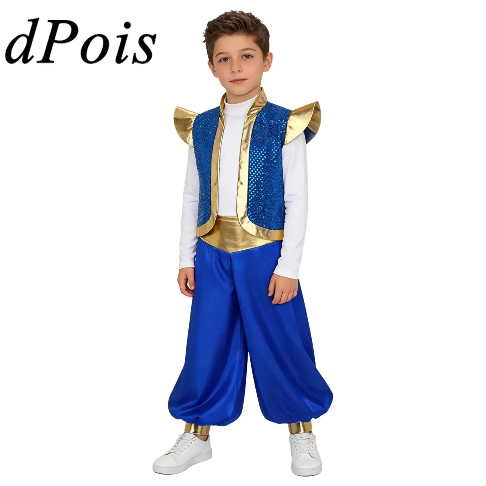 

Boys Cosplay Arabian Prince Outfits Indian Mythical Halloween Stain Vest Waistcoat with Pants Arab Fairytale Cosplay Costumes
