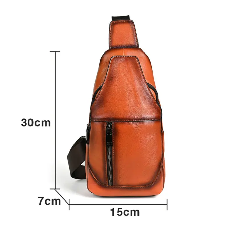 Vintage Genuine Leather Chest Bag for Men, Large Capacity Crossbody Shoulder Bag for Outdoor Activities