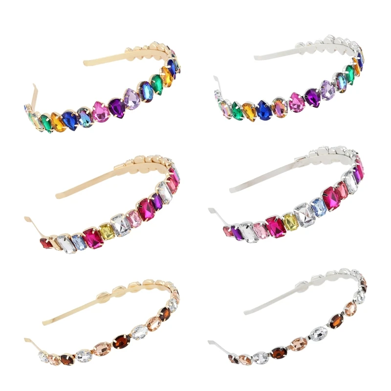 for Rhinestone Headbands For Women\'s Hair Fashion for Rhinestone Hair Hoop Rectangle Square Teardrop Luxury Headwear