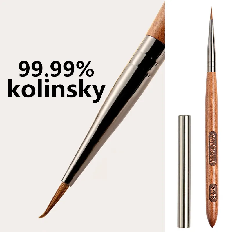 Kolinsky – brosse acrylique avec manche en bois de santal, pour ongles, Gel UV, stylo de sculpture, poudre liquide, bricolage, dessin des ongles, Nail Art, 1/2 pièces