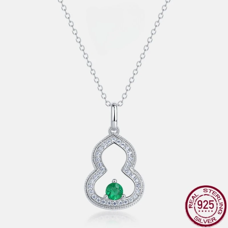 

New S925 pure silver Fulu emerald full diamond necklace set with cultivated colorful treasure gourd necklace, wedding jewelry