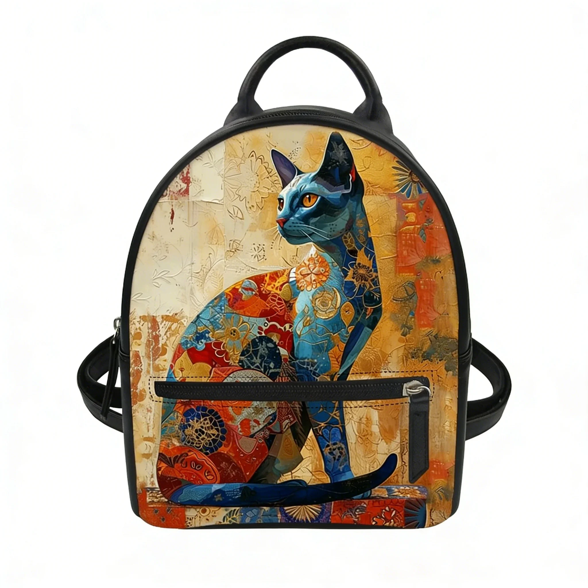 

Floral Retro Wealth Cat Pattern Custom Backpack Purse Women Carter Schoolbag Double Shoulder Bag Mini Daypack Leather Travel Bag
