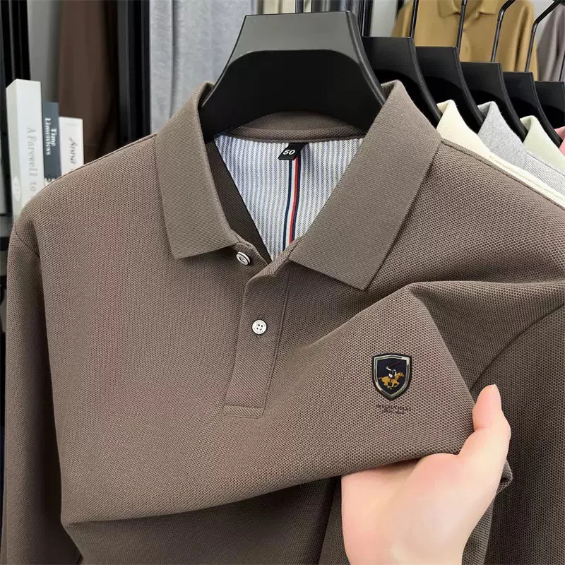 

High end men's brand polo shirt long sleeved exquisite print 2025 Spring and Autumn 100% cotton casual comfortable T-shirt top