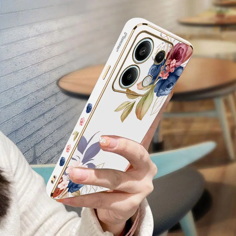 جراب هاتف فاخر مطلي لهاتف Xiaomi Redmi Note ، 13 13Pro 13ProPlus ، 12 12R 12Pro 11 11S 11E 11T 11Pro 11SE 10 Cover ، زهور وردية
