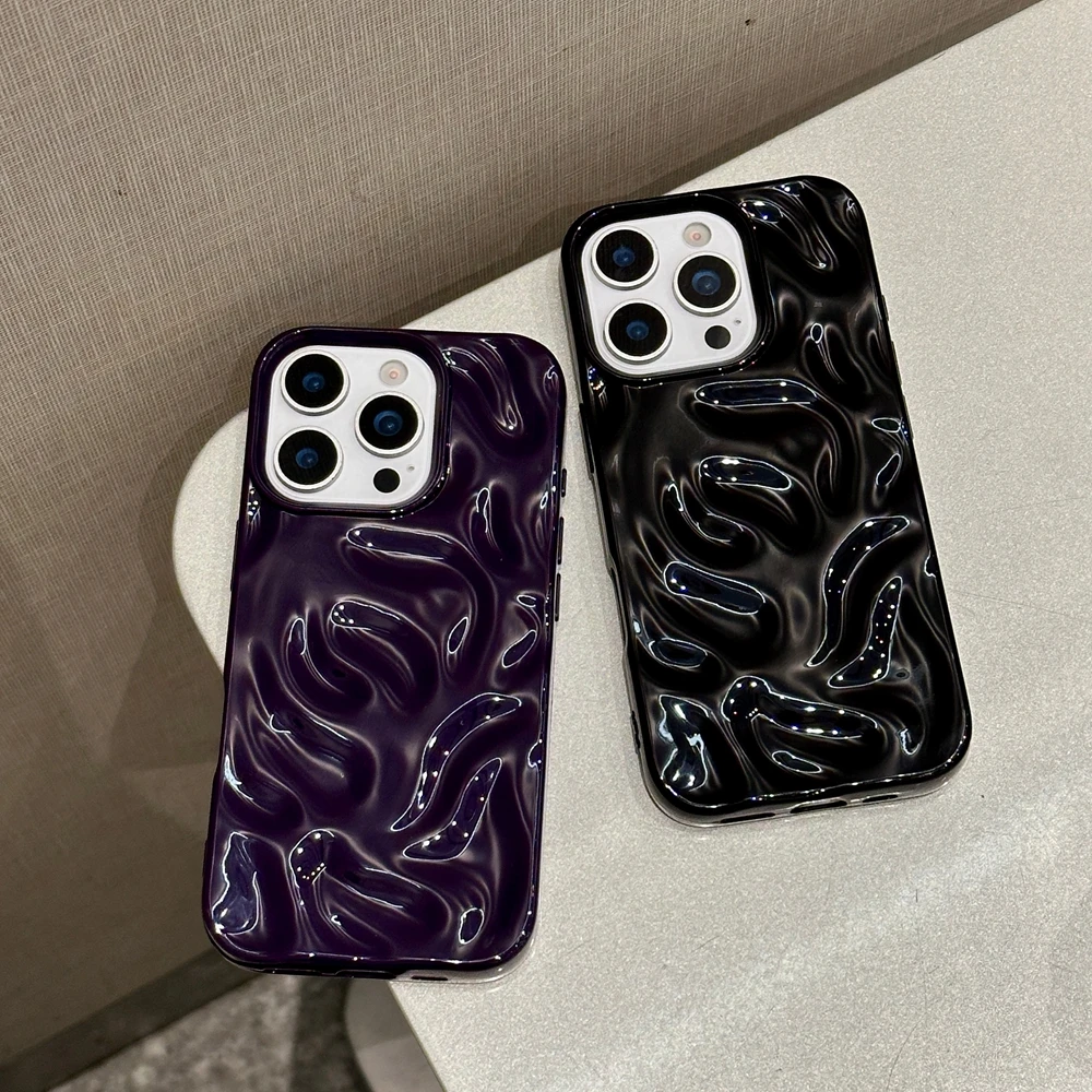 Luxury Ripple Wrinkles Soft Silicone Case for iPhone 16 15 13 11 12 14 Pro Max 16 Plus Candy Cover for iPhone 17 Air Pro Max Xr - náhled 4