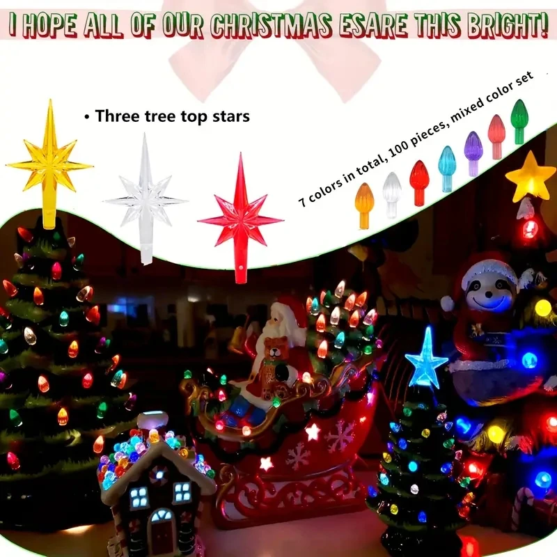 Multicolor Bulb Ceramic Christmas Tree Handmade Sets Accessories Plastic Stars Home Decoration Replacement Twist Light Ornaments