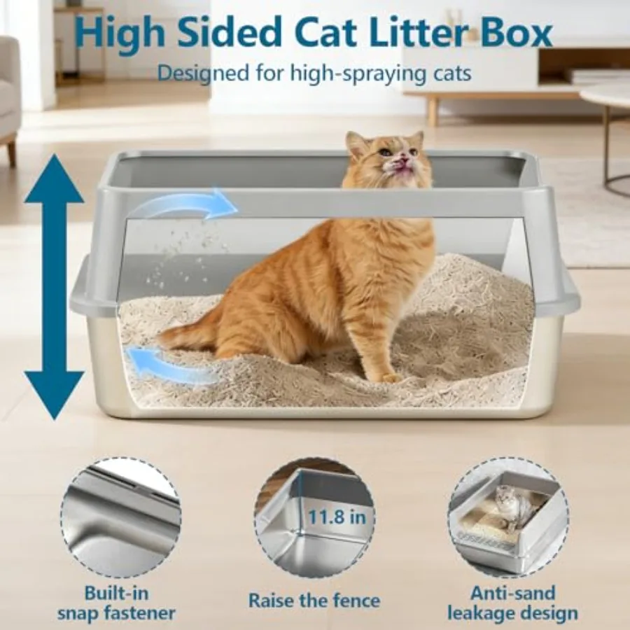 2-Pack XXL XL Stainless Steel Cat Litter Box with High Sides Leak-Proof Drop-Proof Rust-Resistant Non-Stick Odor Control Easy t view 6