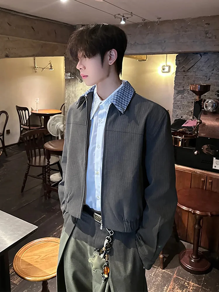 

Cleanfit Men's Double Layer Collar Jaet Faionable ort Sle Autumn Outerwear Casual Chic oulder Fit Zipper Closure