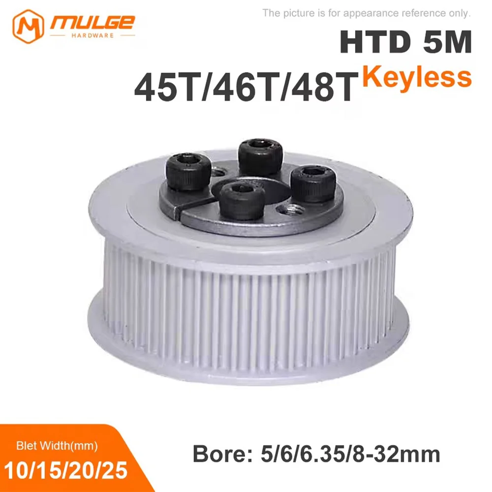 HTD 5M-45T/46T/48Teeth Timing Pulley Keyless Bushing Bore 5/6/6.35/8mm-32 mm  5M Synchronous Wheel For Belt Width 10/15/20/25mm