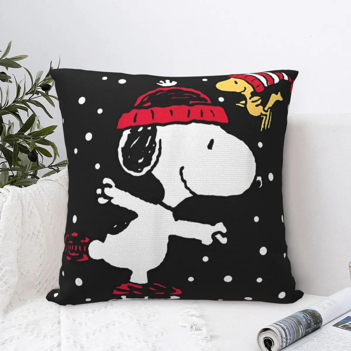 Snoopy Woodstock Skate Holiday Pillow Cover Square Pillow Case Cushion Cover Vintage Pillowcases For Wedding Party Home Decor