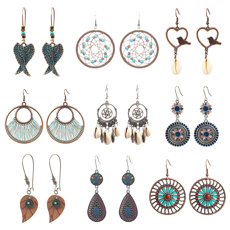 Cross-border Amazon popular earrings multi-piece set, European and American hand-woven round hollow earrings, love accessories