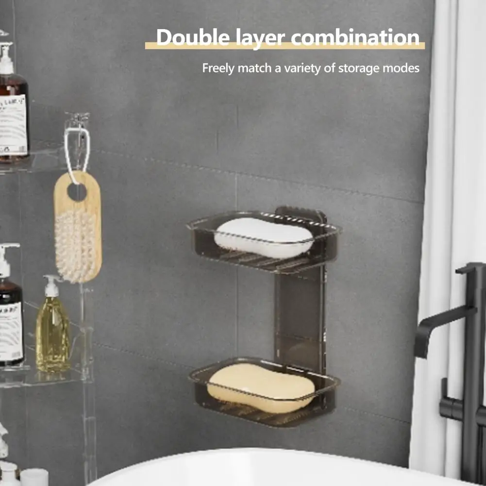 

Thickened Material Soap Dish Soap Dish with Double Layer Design Wall Mounted Soap Dish Storage Shelf Light Luxury Style