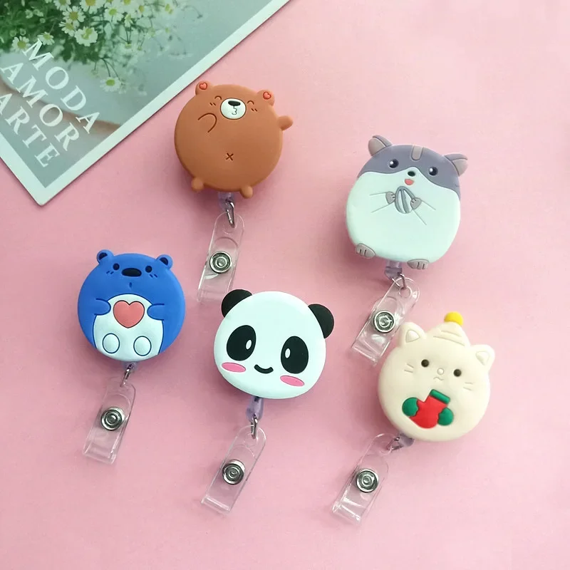 Kawaii Animal Badge Reels Cartoon Piglet Panda Hamster Cat Paw Badge Reels Work Card ID/IC Card Holder Accessories