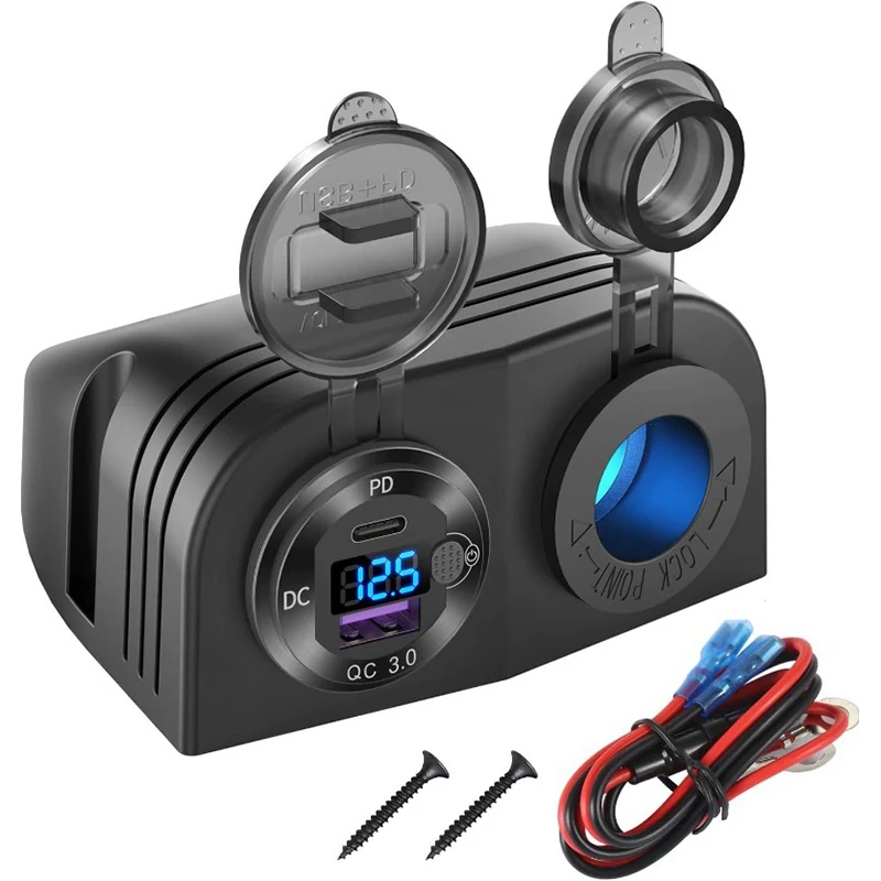 Universal Tent Type Panel PD3.0 & QC3.0 Car USB Port Charger Waterproof Power Panel Adapter Applicable for RV Motorcycle Boat
