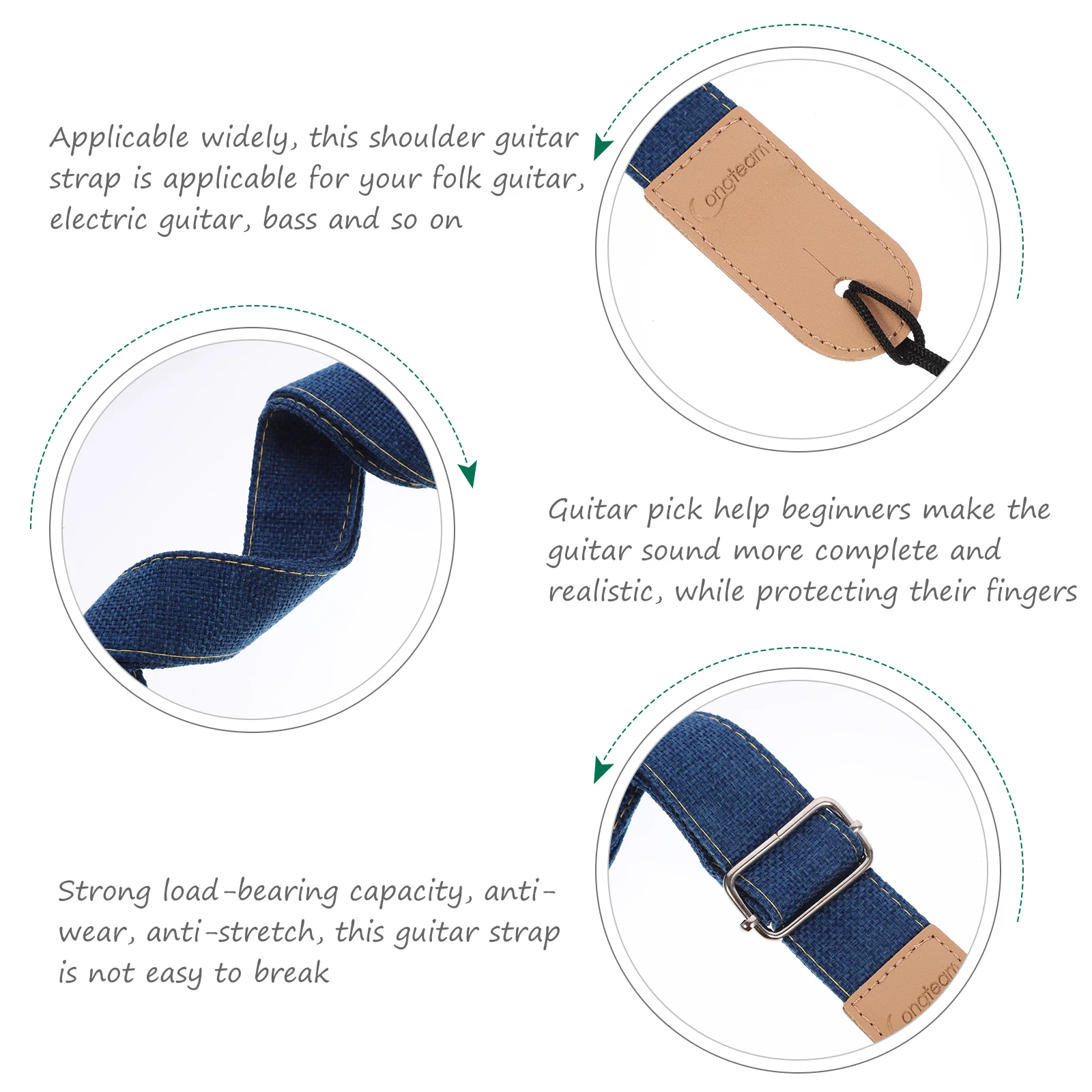 

Ukulele Strap Cotton Linen Blue Guitar Country Style Shoulder Ends Strong Durability Metal Buckle Length Adjustment