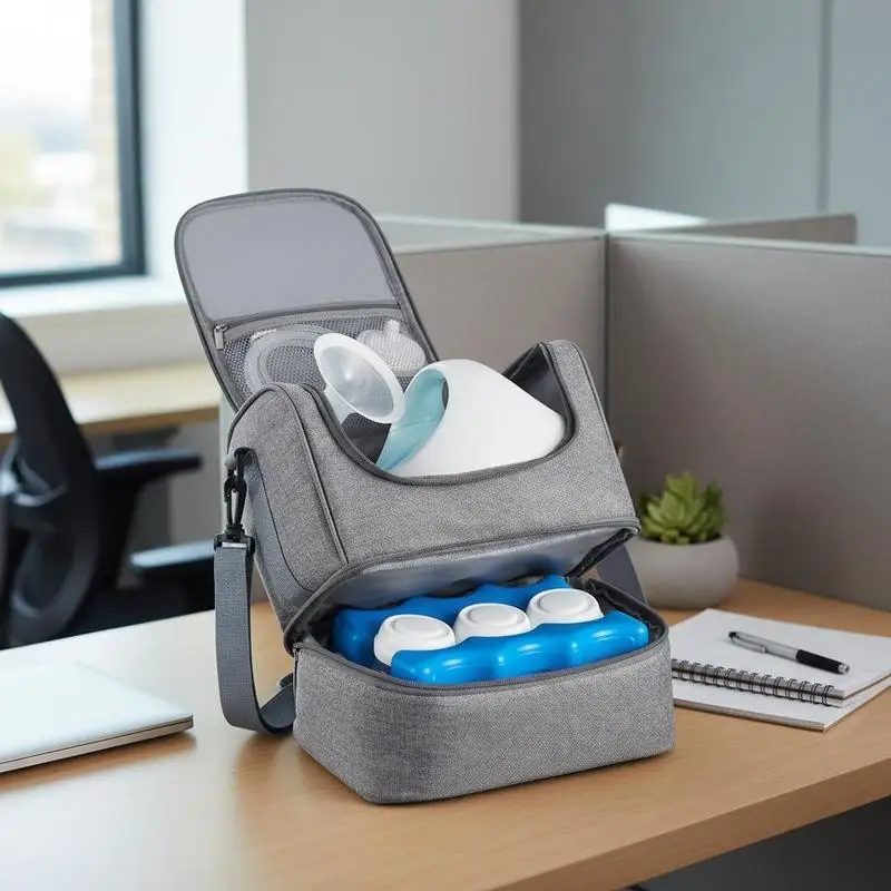 Sac de transport pour tire-lait portable 285x190x270 mm, avec élément de refroidissement, compatible S1/S2, accessoires de tire-lait et stockage de lait maternel, pour le travail, les voyages et l'usage familial, gris
