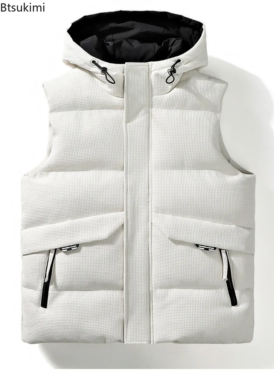 2025 Autumn Winter Men's Thicken Cotton Waistcoat Sleeveless Vests Jackets Warm Comfortable Outerwear Male Zipper Hooded Coats