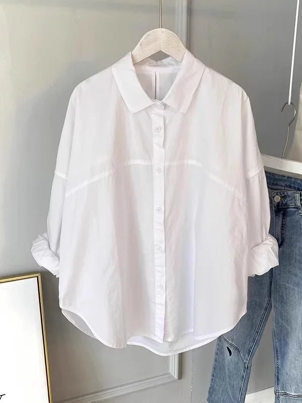 

Loose Casual White Long Sleeve Women's Shirt Spring Autumn Fashion Korean Style Large Size Casual Shirt Versatile Loose Fit