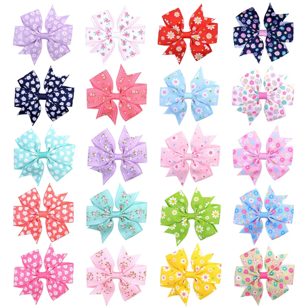 20pcs/lot Printed Flower Hairpins Hair Bows with Clip for Baby Girls Grosgrain Ribbon Daisy Hair Clip Barrettes Hair Accessories image 6