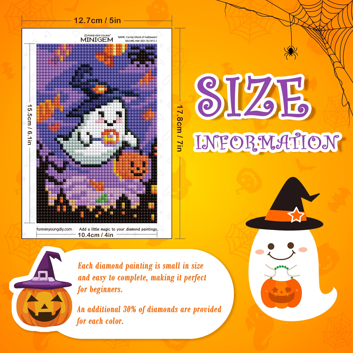 Halloween Diamond Painting Kit - 6PCS Cute 7 - Inch Halloween Theme Diamond Art Set with Sugar Dust Diamonds for Home Decor view 6