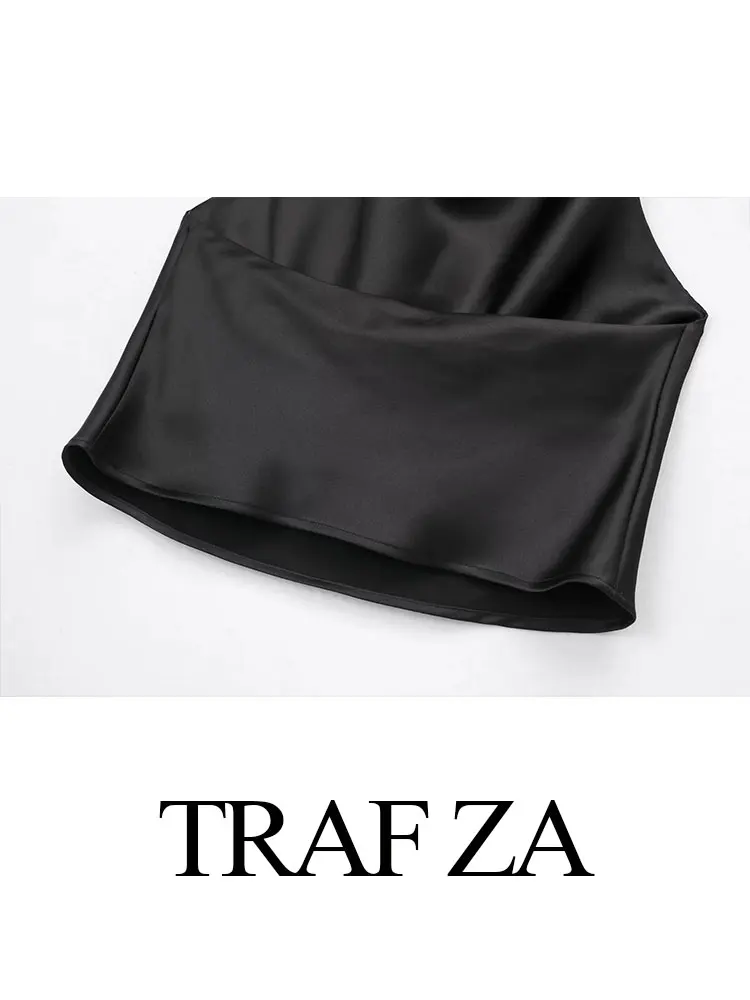 TRAFZA donna moda raso Halterneck Top solido elegante donna Slim canotte con spalle scoperte Sexy Lady Chic Top estate