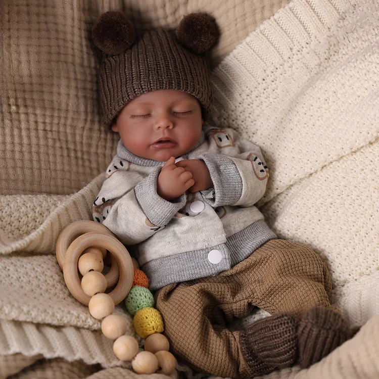 Lucy 12 Inch Full Body Silicone Reborn Baby Doll Sleeping African American Infant Boy Lifelike Companion